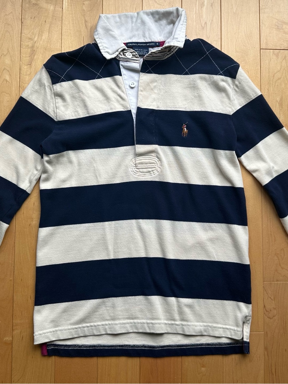 Polo by Ralph Lauren Womenβs Navy and White Striped Rugby Sweater